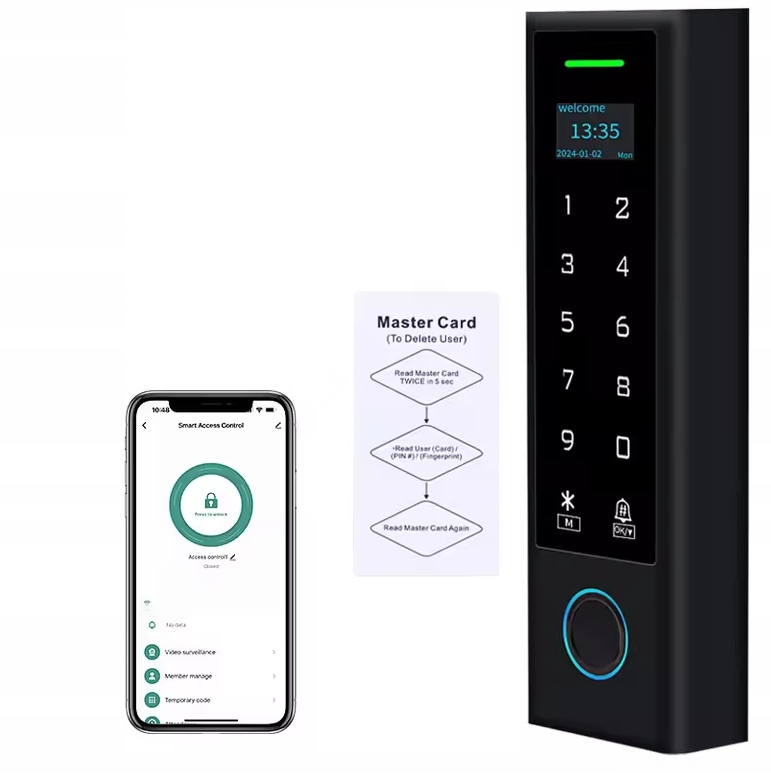 Zámek Šifrovač WiFi čtečka Tuya s displejem MiFare Otisk prstu IP66