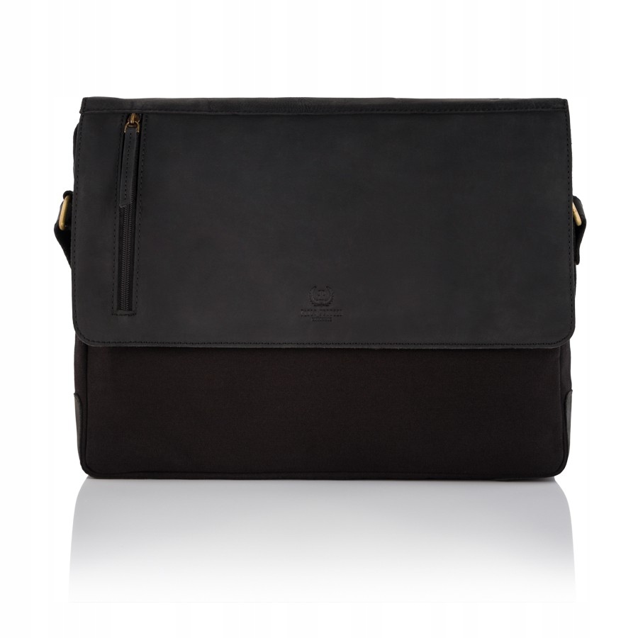 Torba męska na ramię skóra+canvas bawełna czarna Autoryzowany dystrybutor