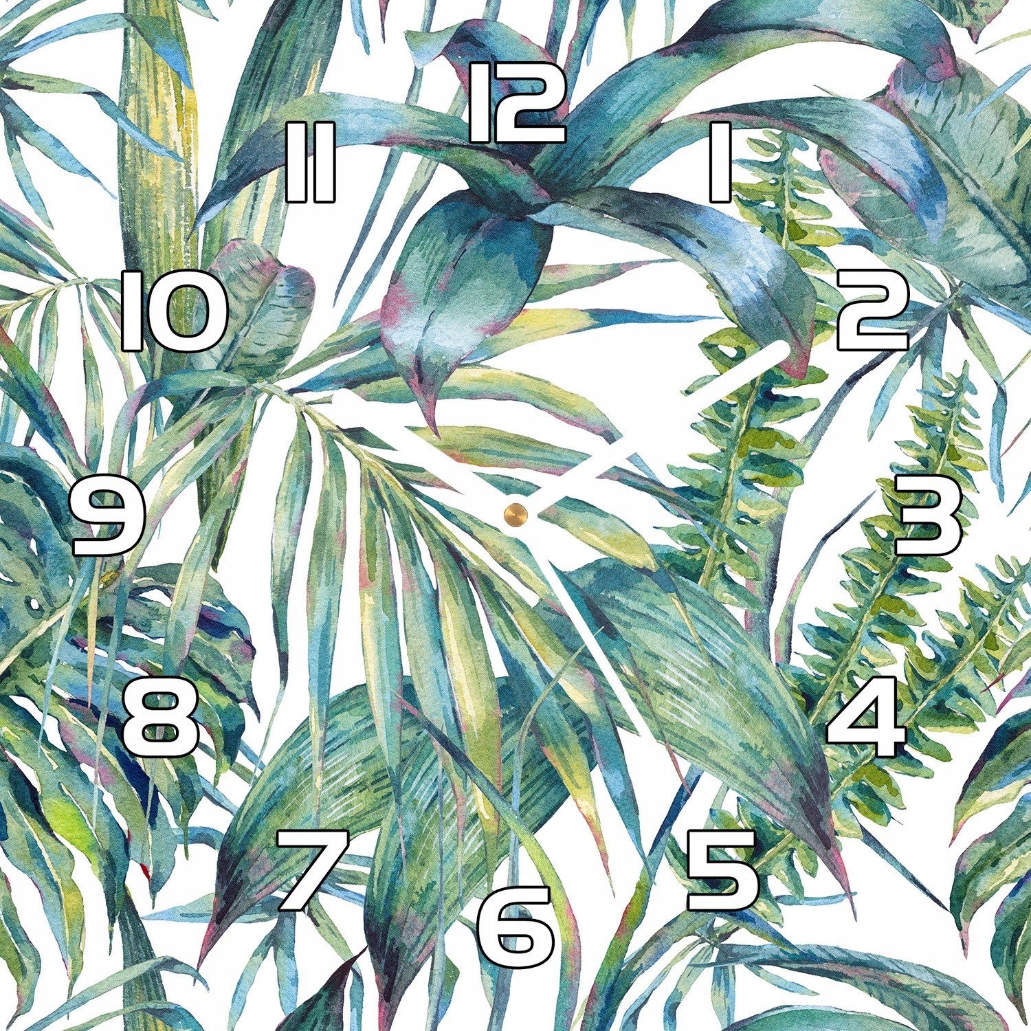 

Ładny zegar szklany Egzotyczna paproć 30x30 cm