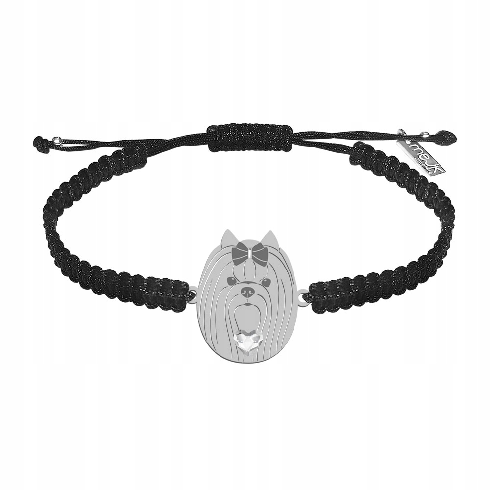 Stříbrný náramek Yorkshire Terrier 925 Makramé Žena Gravírování Bonus