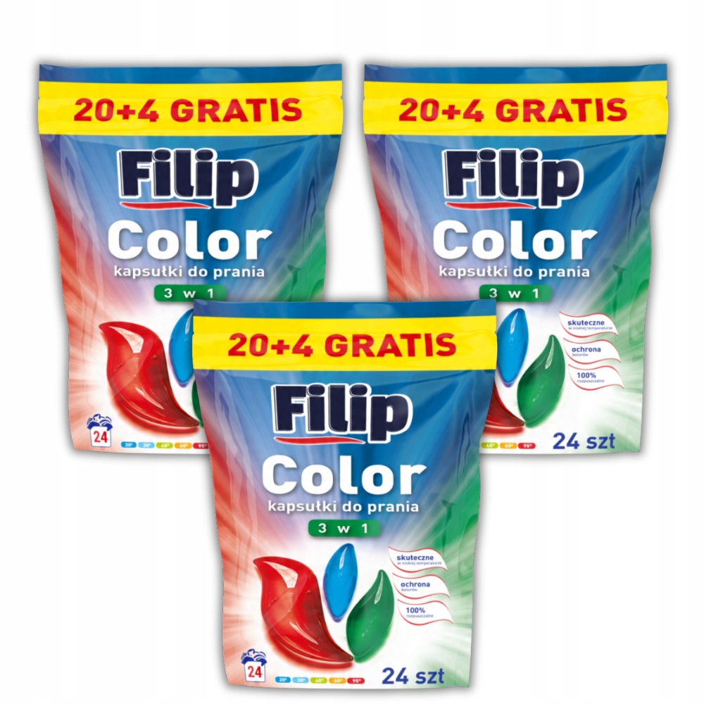 Levně Filip Kapsle na praní 3v1 Barva – 24 kusů (20+4 bonus) Set X 3