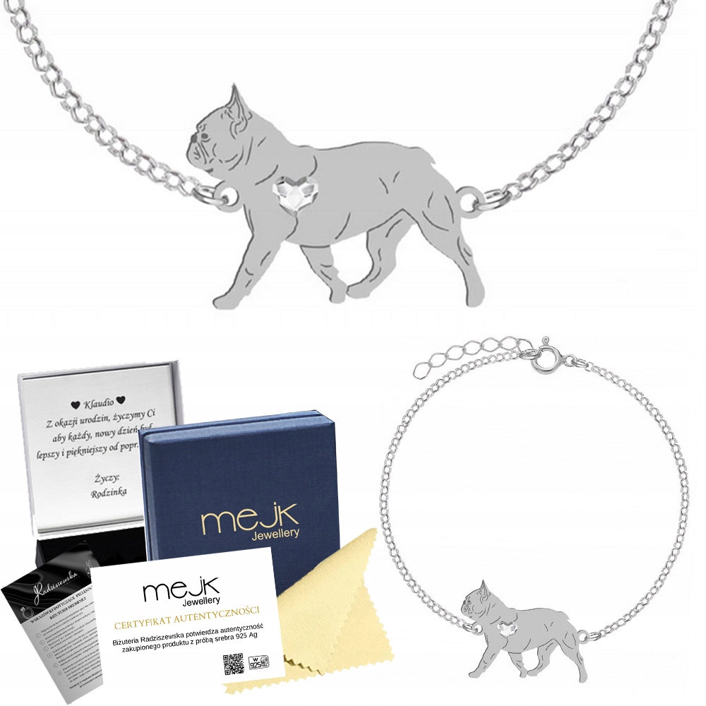Stříbrný náramek French Bulldog 925 Dárek Řetízek Šperky Gravírování