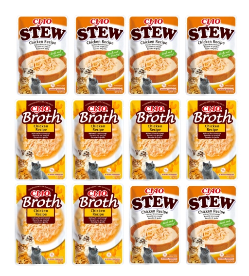 Levně Inaba Ciao Broth Chicken Inaba Ciao Stew Chicken 12x40g Set Pro Kočky