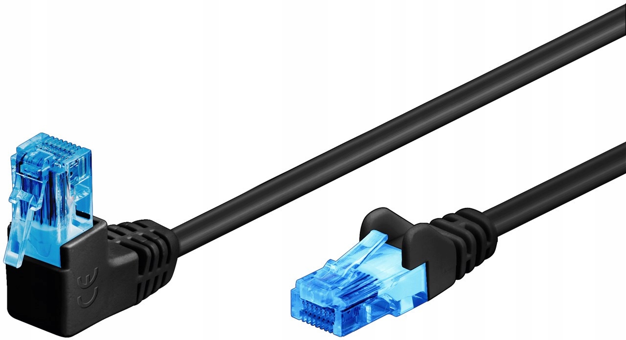 

Patchcord Utp Kat. 6A Prosty/Kątowy 90° czarny 1m