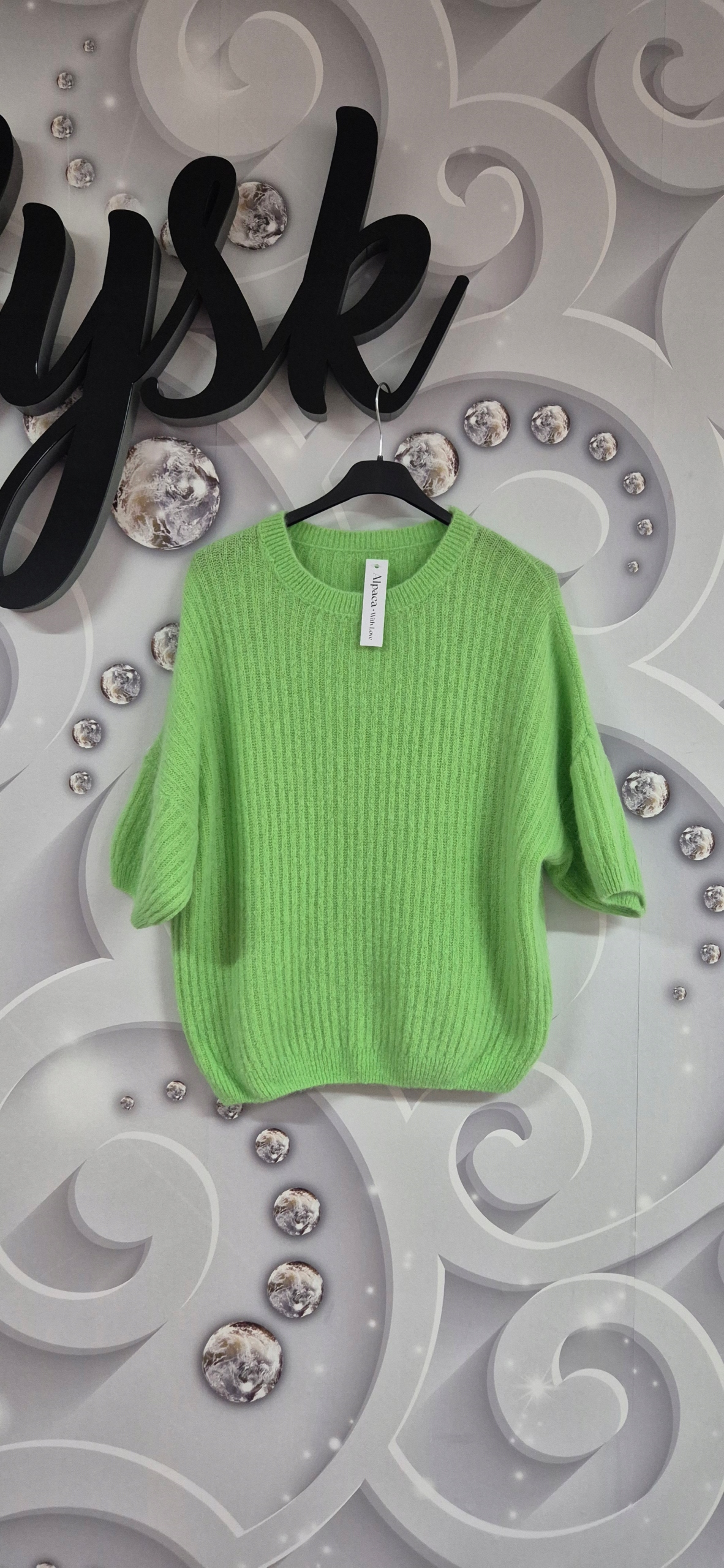 Elegantní Volný Dámský Italský Svetr Premium Baby Alpaca Uni Zelený