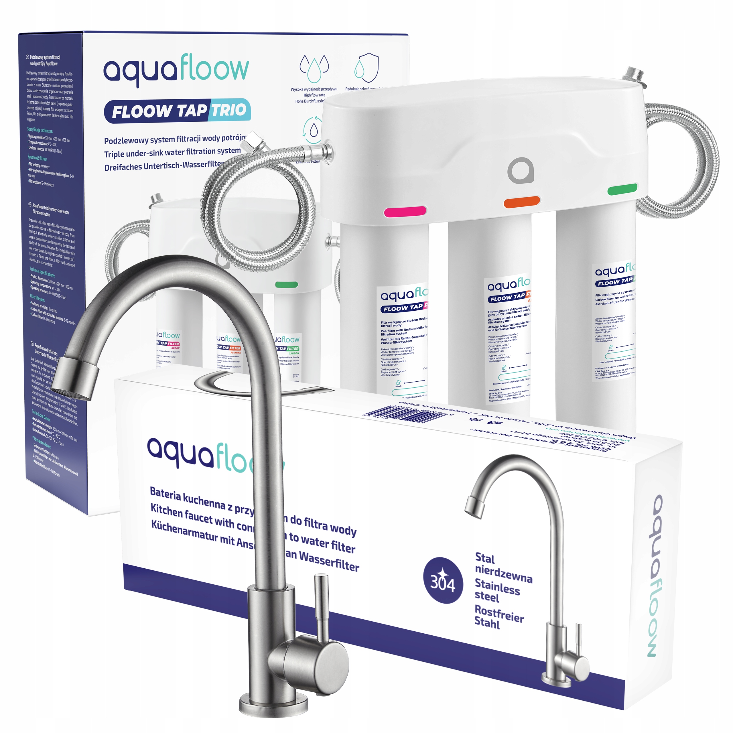 AquaFloow potrójny system filtracyjny podzlewowy filtr pod zlew kranik