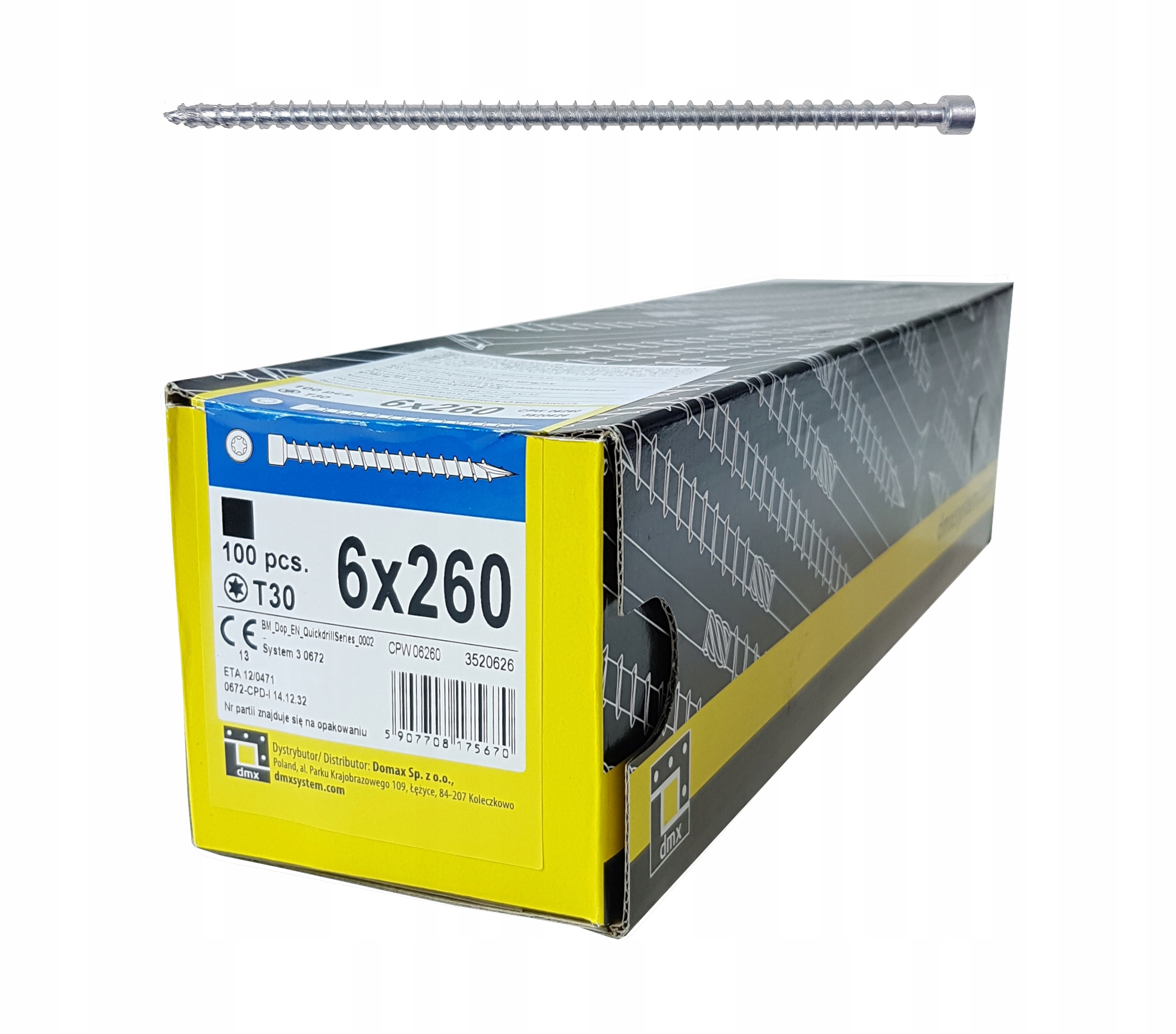 Tesárske Skrutky 6x260 Plný Závit Valcová Hlava