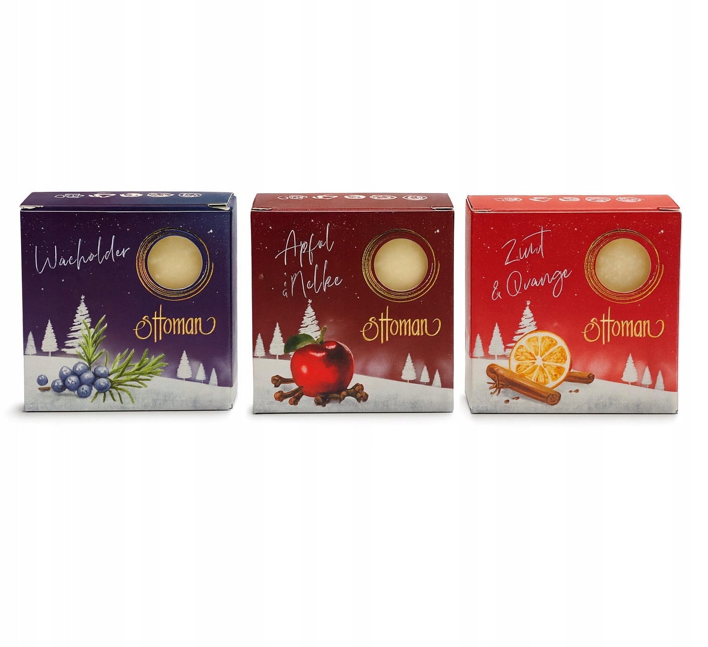 Sada přírodních mýdel Ottoman 3ks jalovec, hřebíček a jablko, skořice