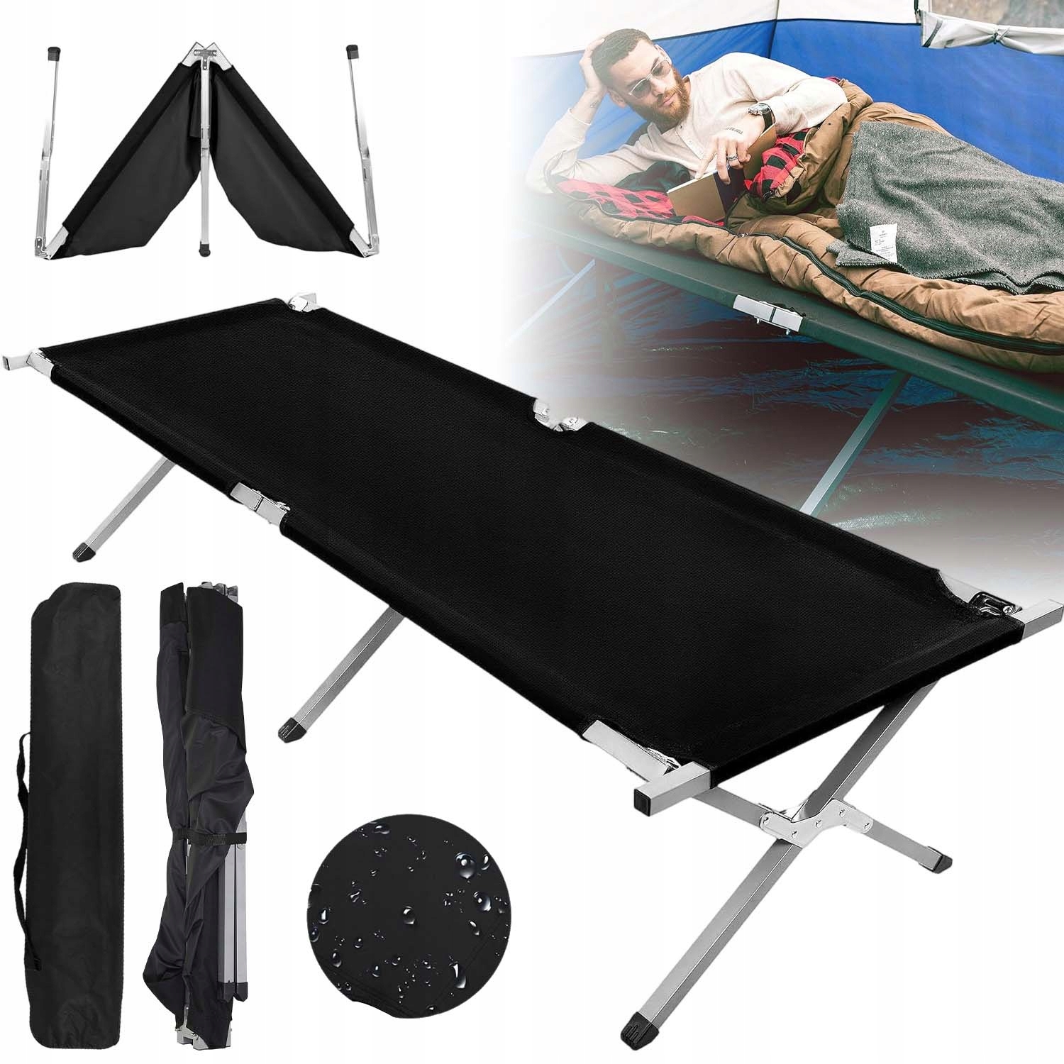 Skládací Kempingová Postel Do 130 Kg Pro Zahradní Dům Na Pláži 189*70 CM Černá