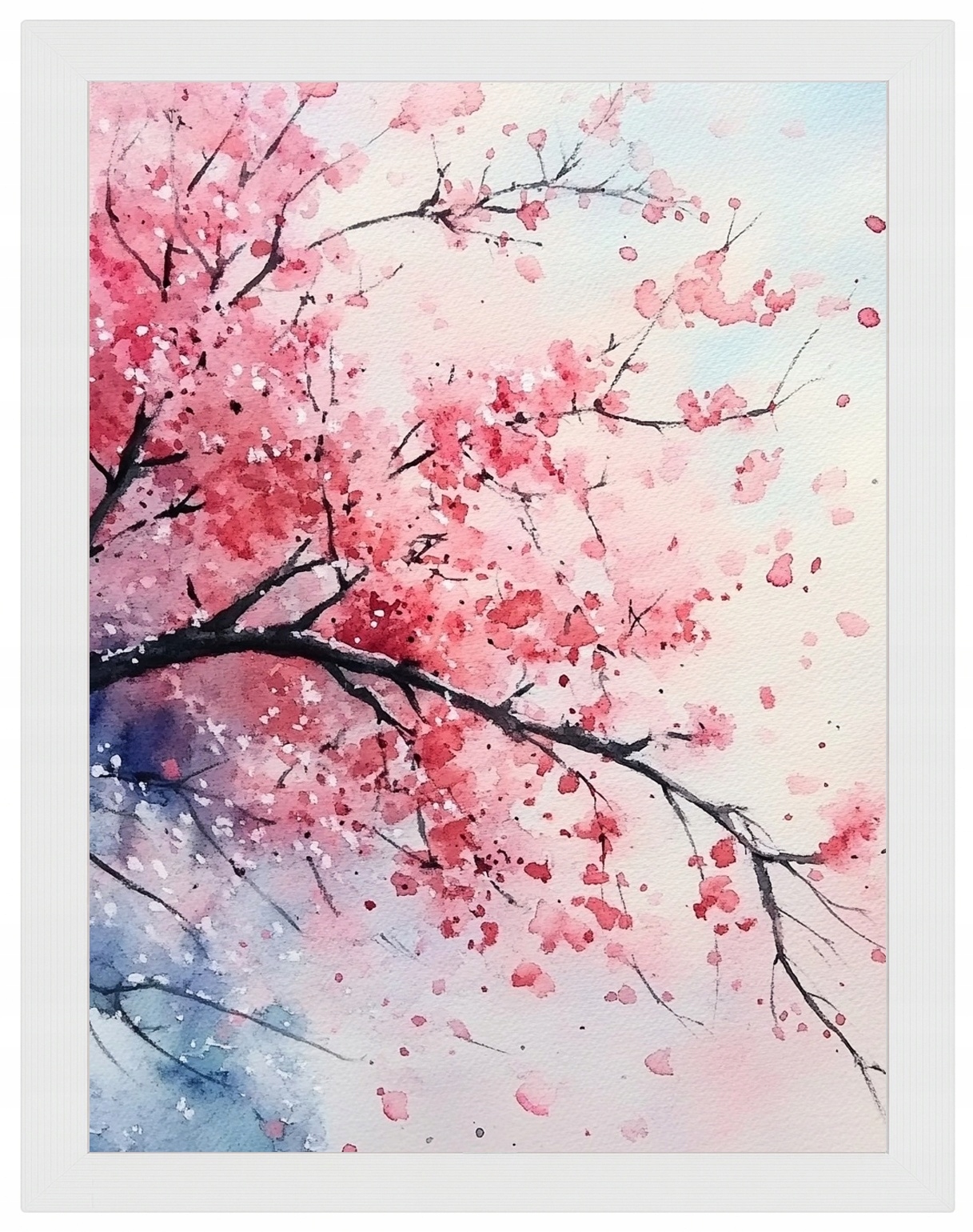 Plakát Rámeček Dřevo Akvarel Asie Japonsko Orientální Višeň Sakura 60x80