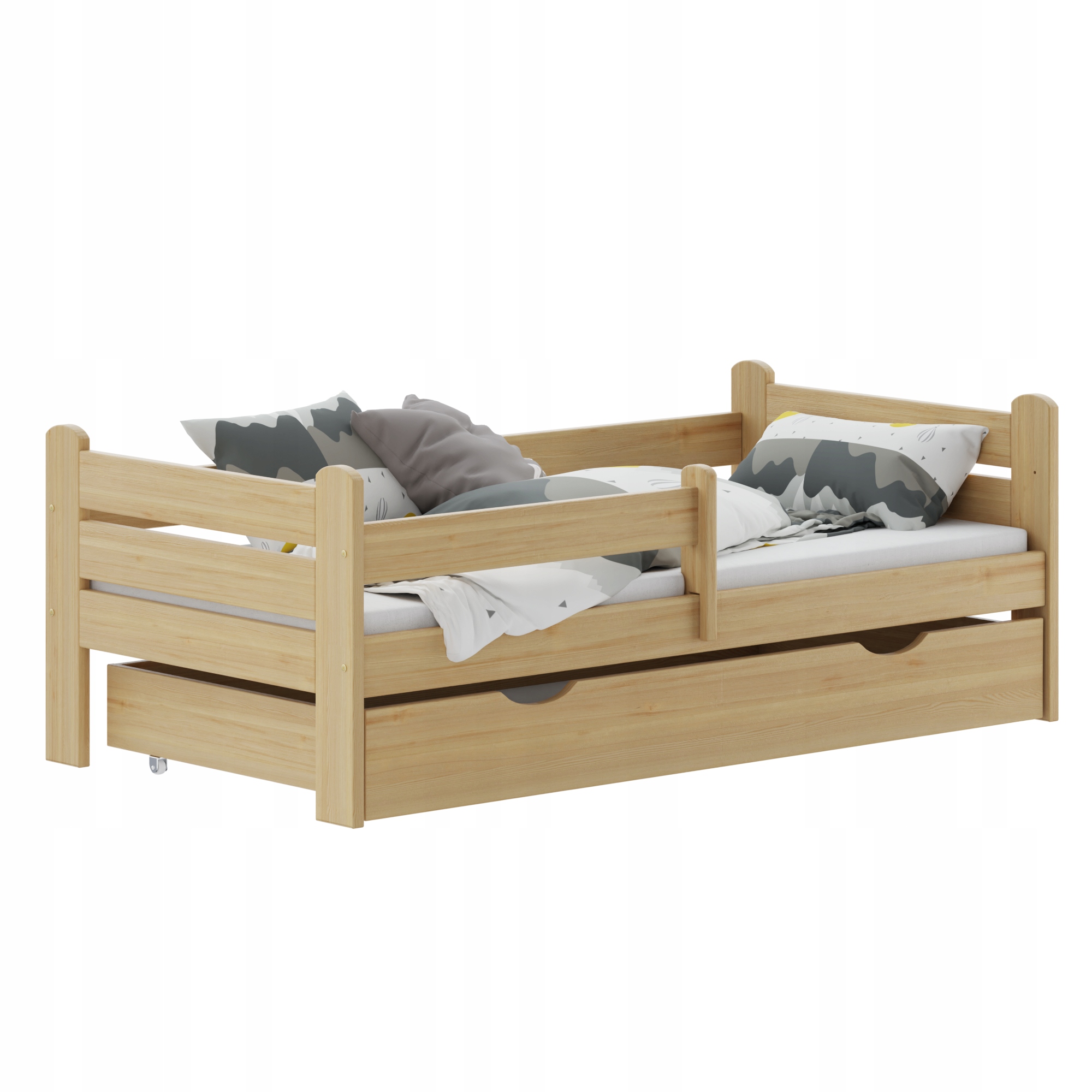 Dřevěná Postýlka Viktor 80X140 Borovice Rám Zábradlí