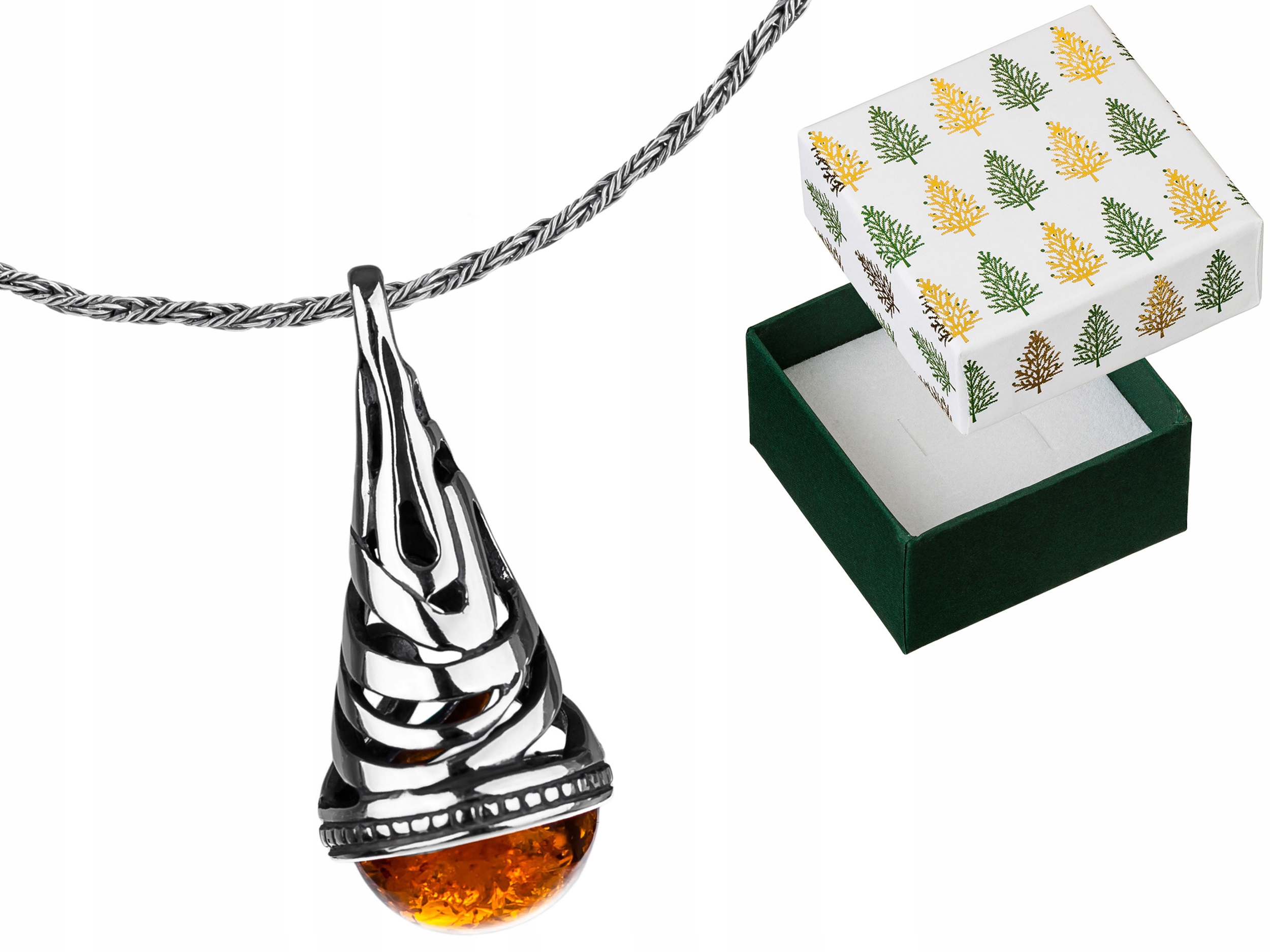 Stříbrný náhrdelník Ažurová kapka s jantarem Stříbro Oxid Jantar 90 cm