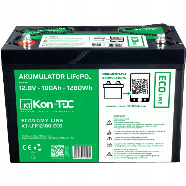 Akumulator Kon-tec Eco LiFePO4 12V 100Ah 11,2 Kg Bms Do Łodzi