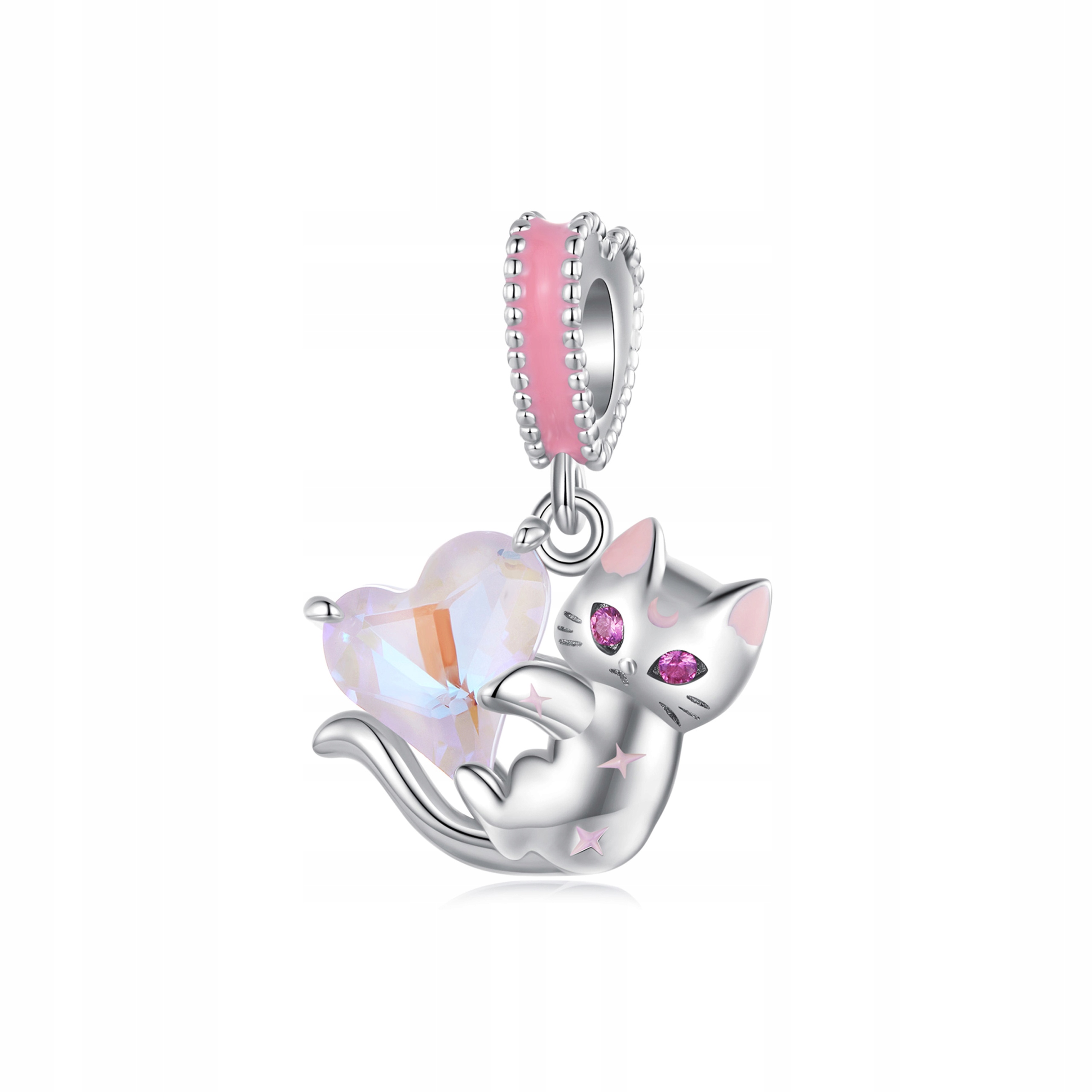 Stříbrný přívěsek Ornamo Kočička s růžovým srdcem ryzost 925 Zirkon