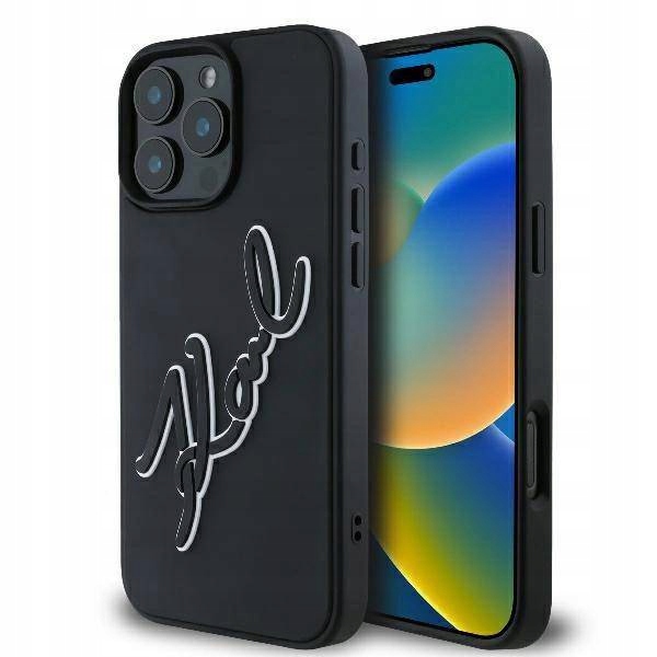 Pouzdro Karl Lagerfeld 3D Rubber Bicolor Signature pro iPhone 16 Pro černé