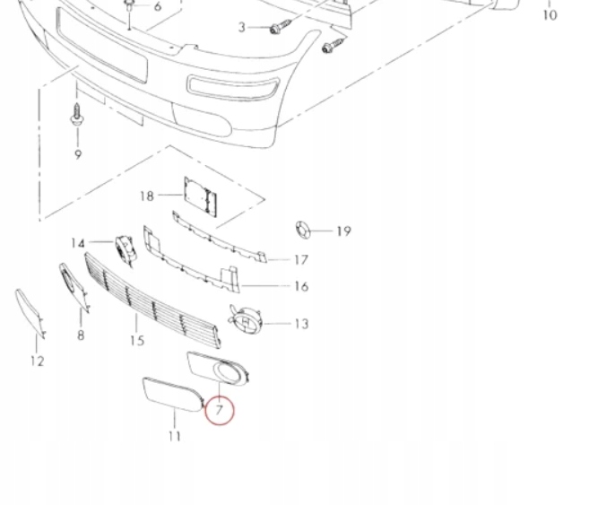Audi A2 Kratka Zaślepka Zderzaka Audi A2 Lewa Przednia 8Z0807489D3FZ Producent części D3D