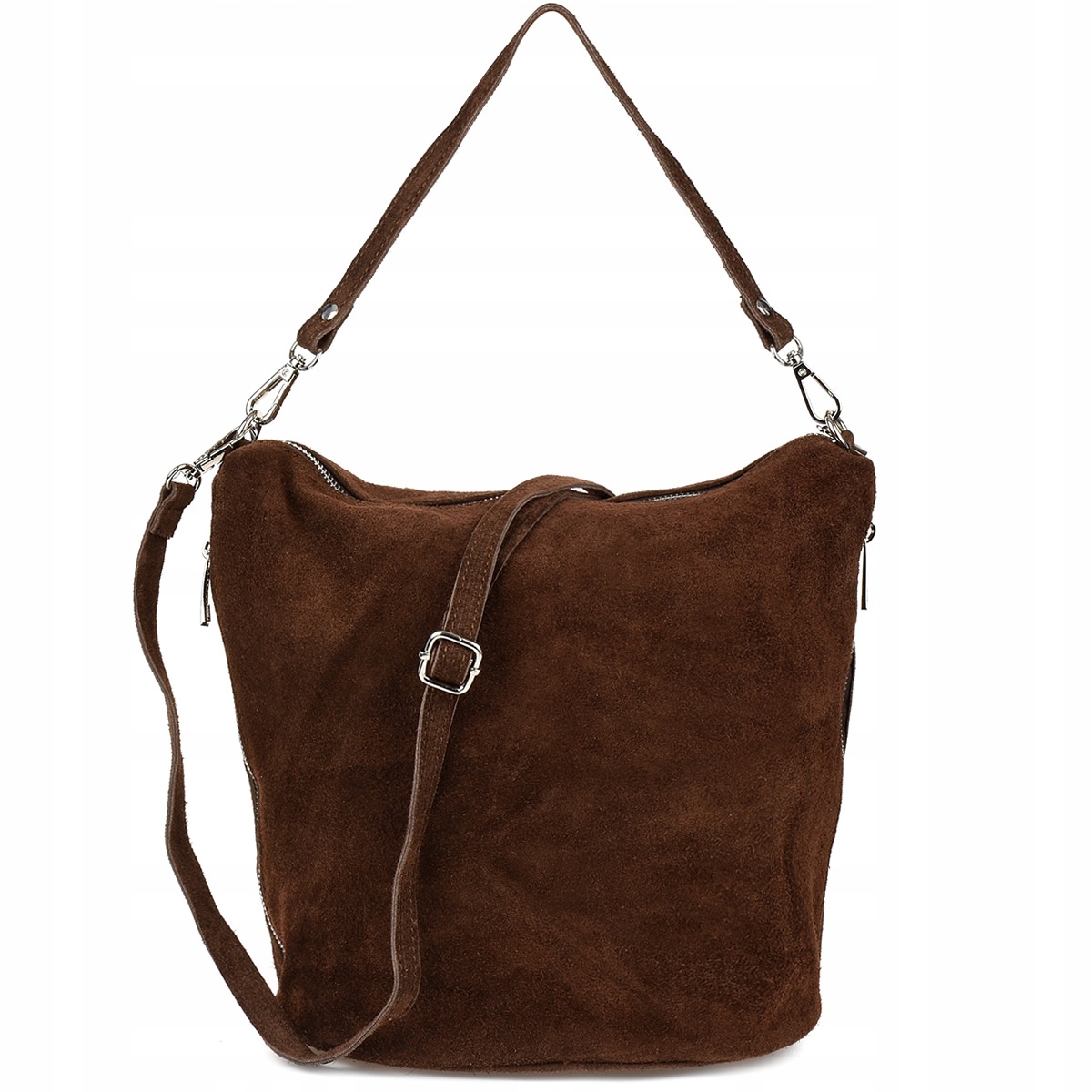 Kabelka Přes Rameno Kožená dámská zipová taška prostorná italská semišová kůže