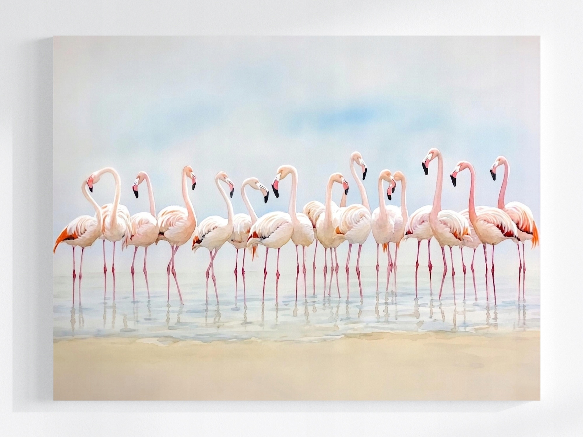 Obraz Na Plátně Canvas Akvarel Příroda Pláž Oceán Ptáci Plameňáci 100x75