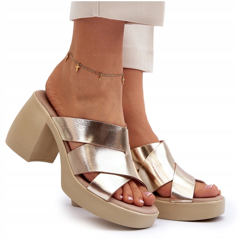 Zazoo 40373 Dámské Kožené Nazouváky Na Bloku Zlaté 39