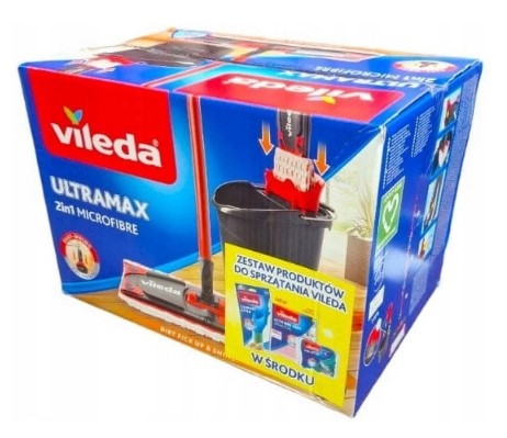 Levně Sada Vileda Ultramax plochý mop kbelík rukavice utěrka houbička