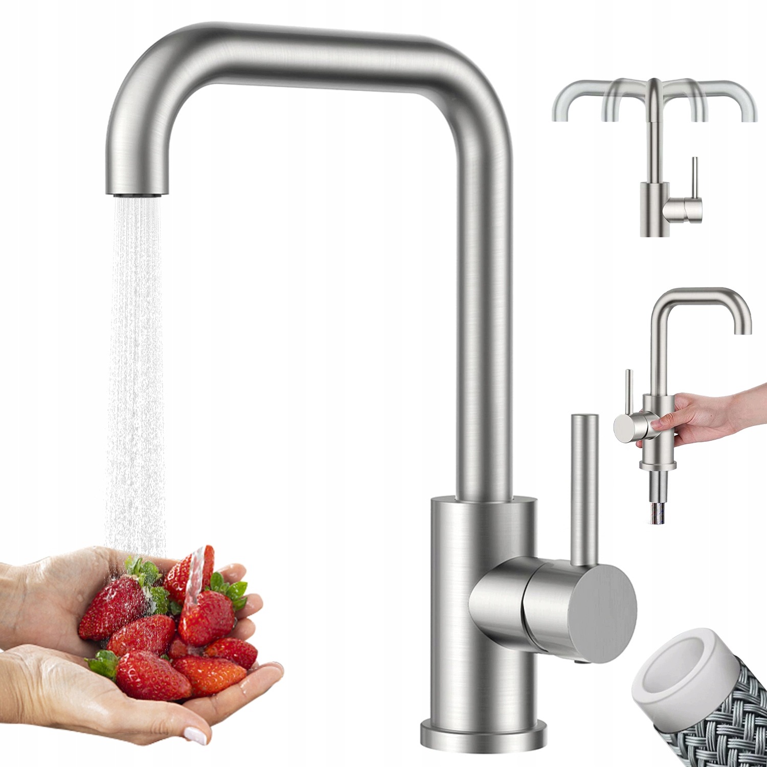 Kuchyňská Baterie Z Nerezové Oceli 304 Otočná O 360° S Keramickou Hlavicí