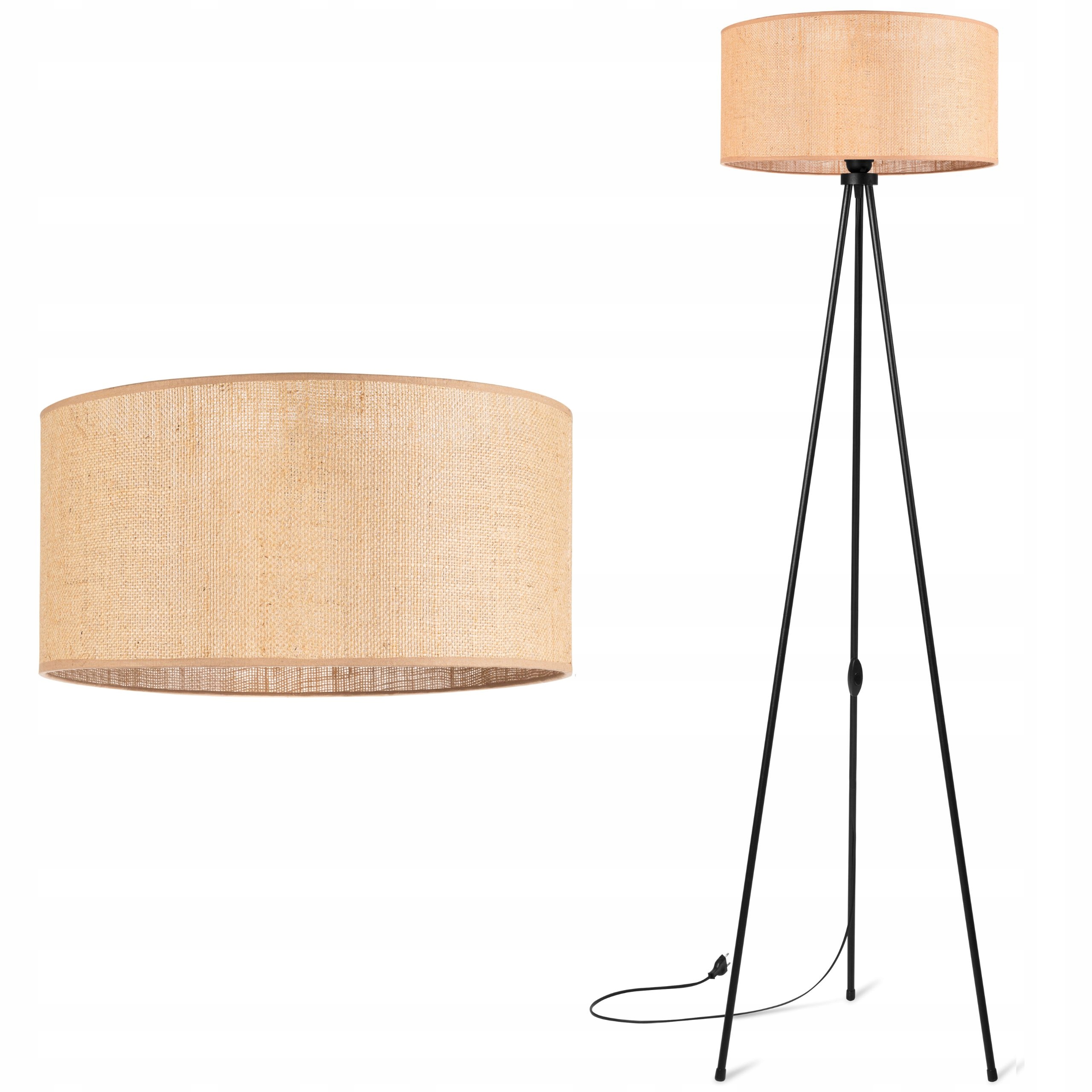 Lampa stojąca podłogowa Rustykalna Trójnóg Abażur Juta beżowy
