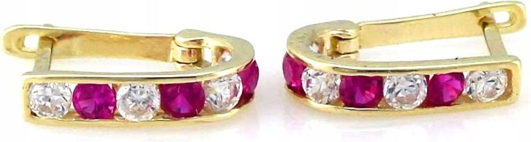 Zlaté náušnice 585 elegantní s rubínovou zirkonií pro módní 14letou ženu