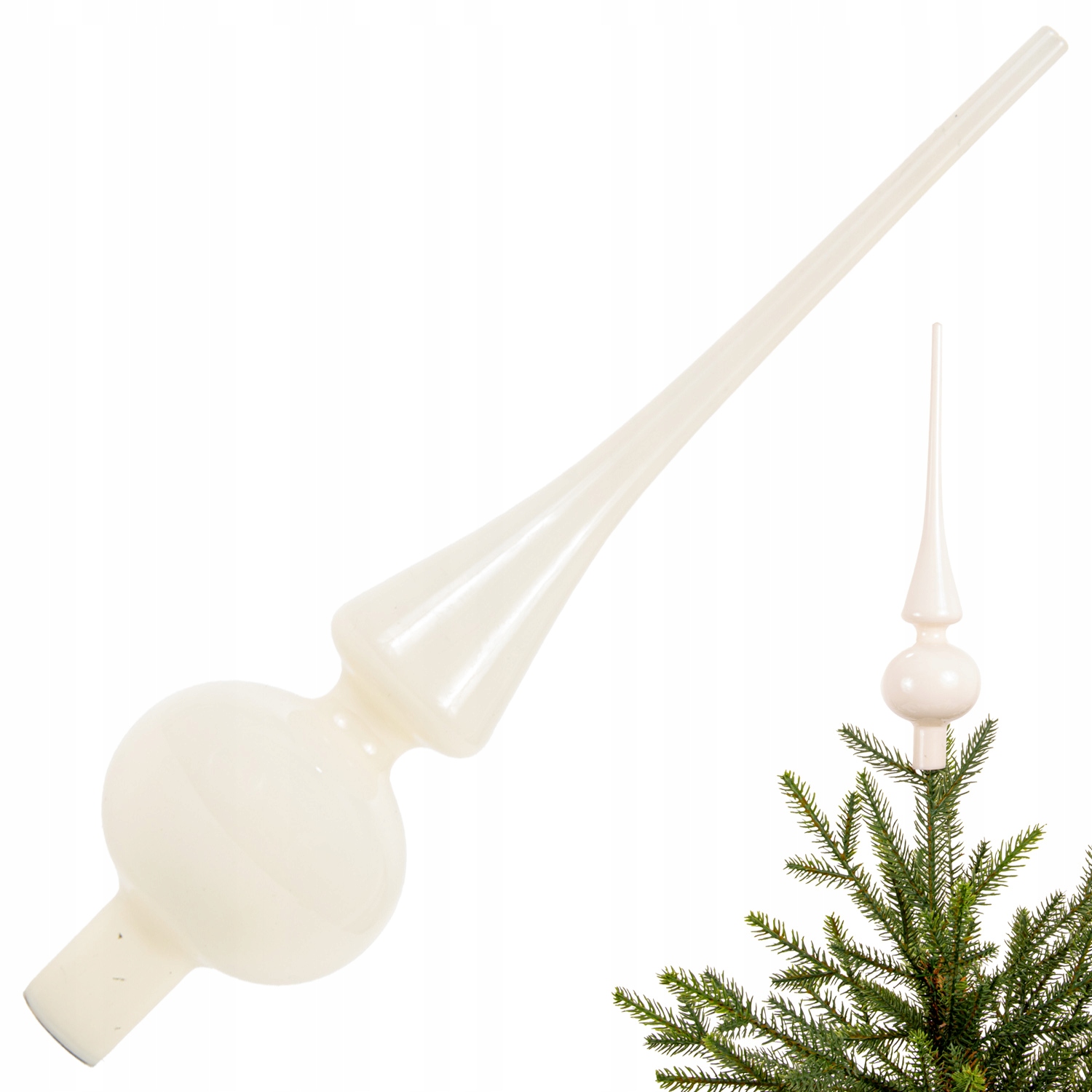 Skleněný vánoční špic Bílý Teplý Lesklý Špička na vánoční stromeček 26 cm