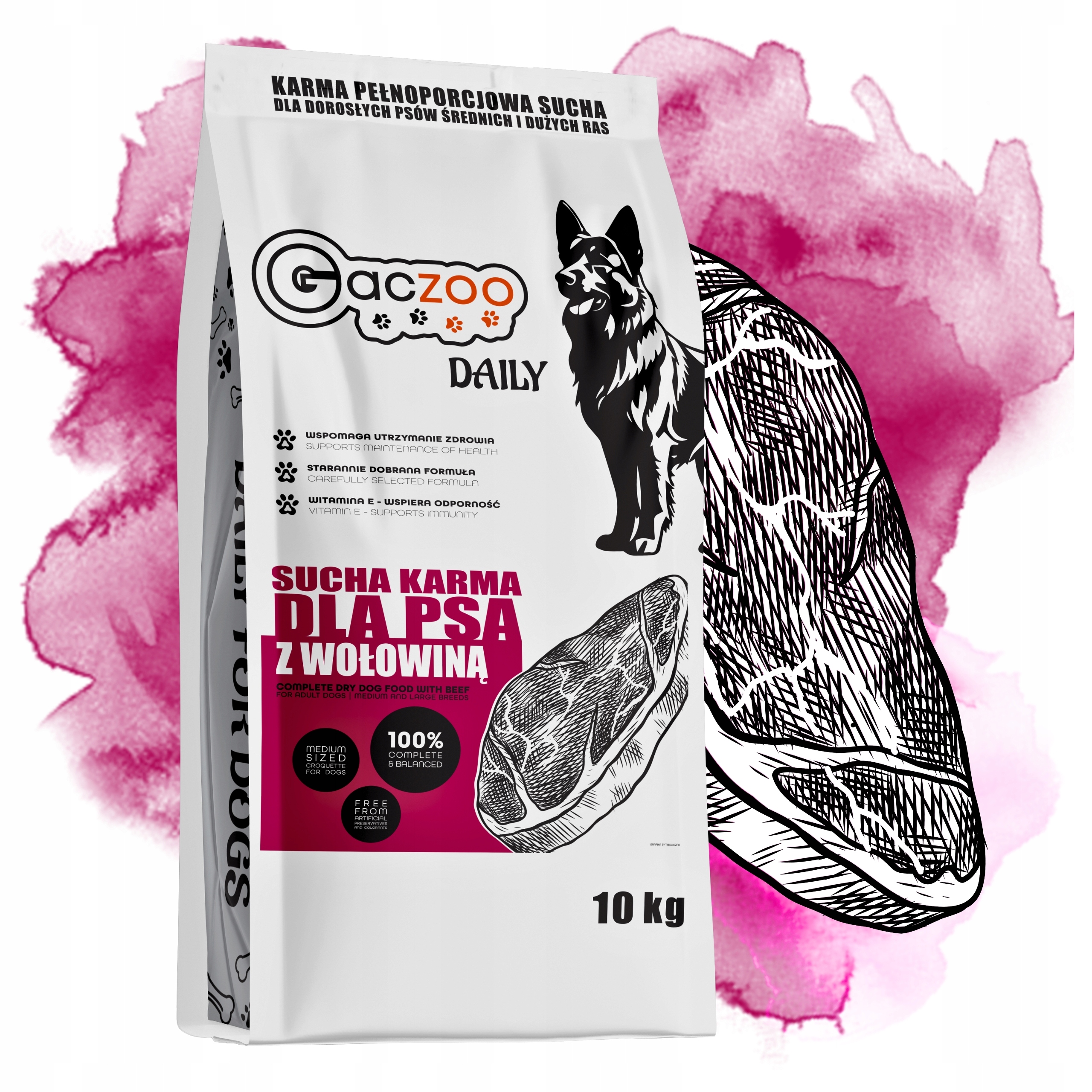 Levně Krmivo pro psy s hovězím masem Gaczoo Daily 10 kg Adult Dog s vitamíny