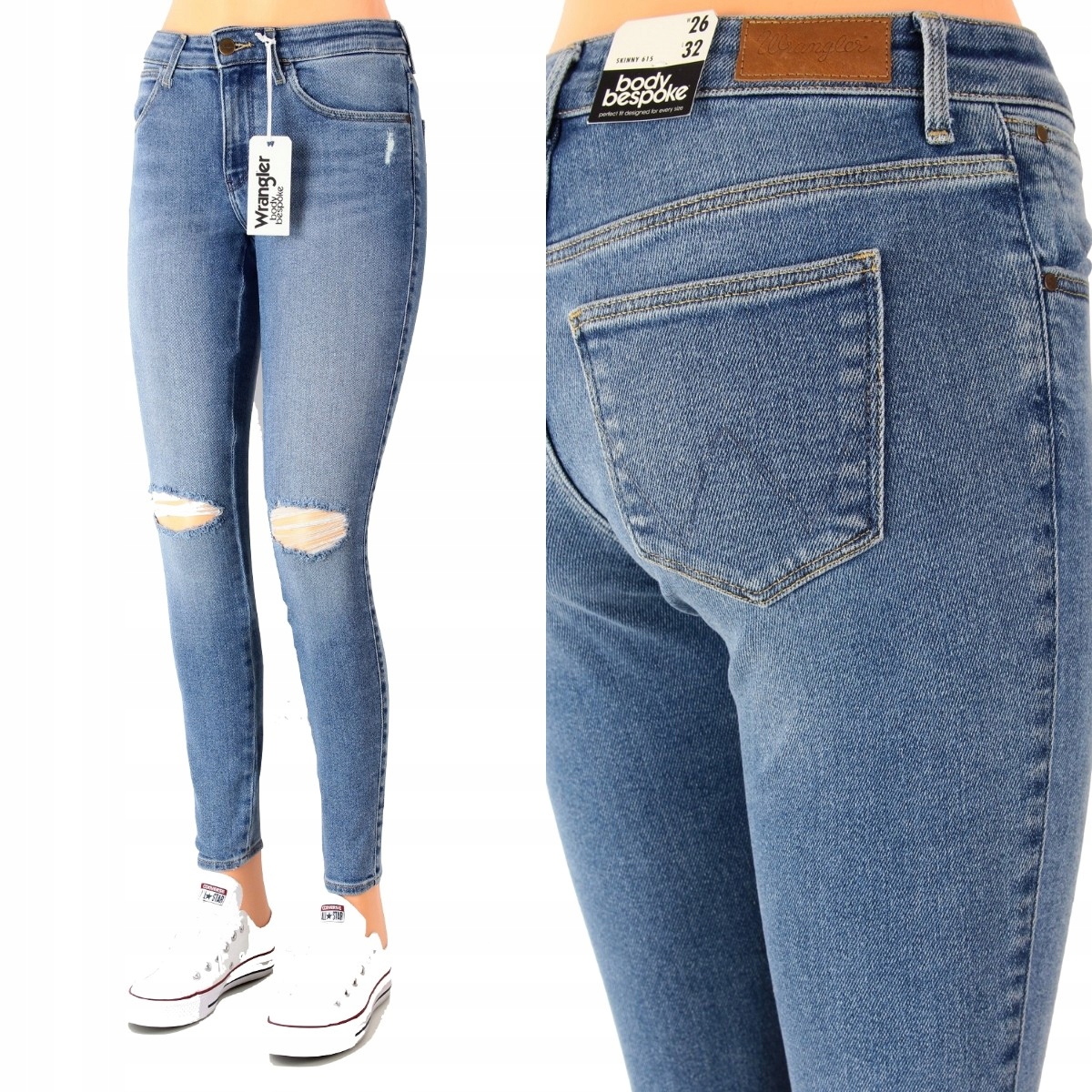 

Wrangler Skinny Dziury Jeansy Spodnie _ W27 L34