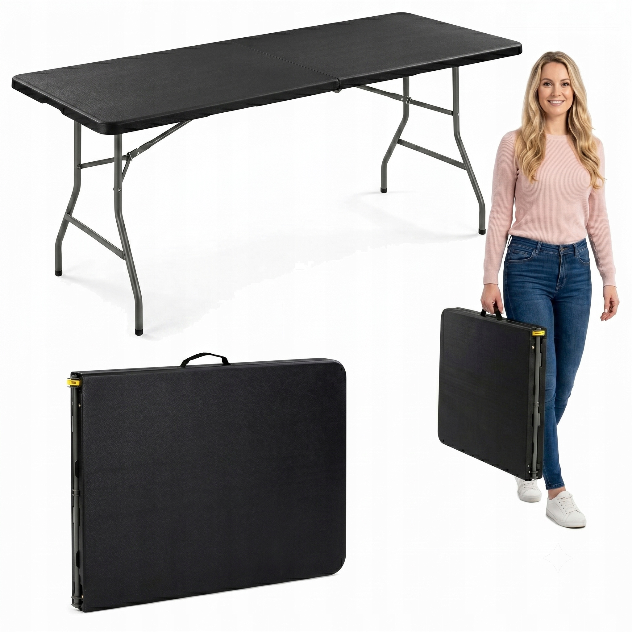 Stół Ogrodowy Cateringowy Bankietowy Czarny Składany Walizka 180x70cm