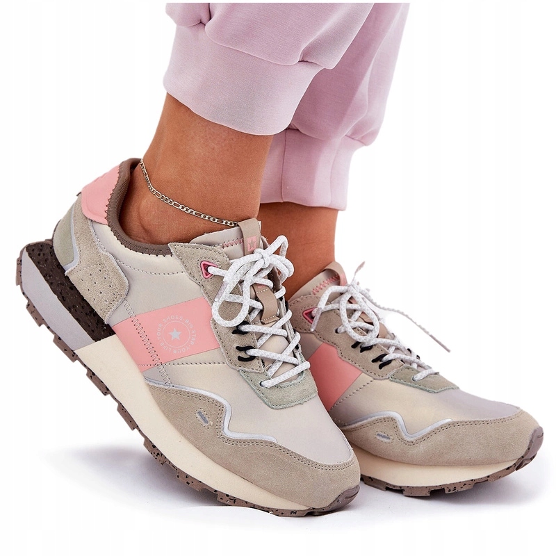 Semišové Lehké Tenisky Big Star RR274243 Hi-poly Systém Šedo-růžové 39