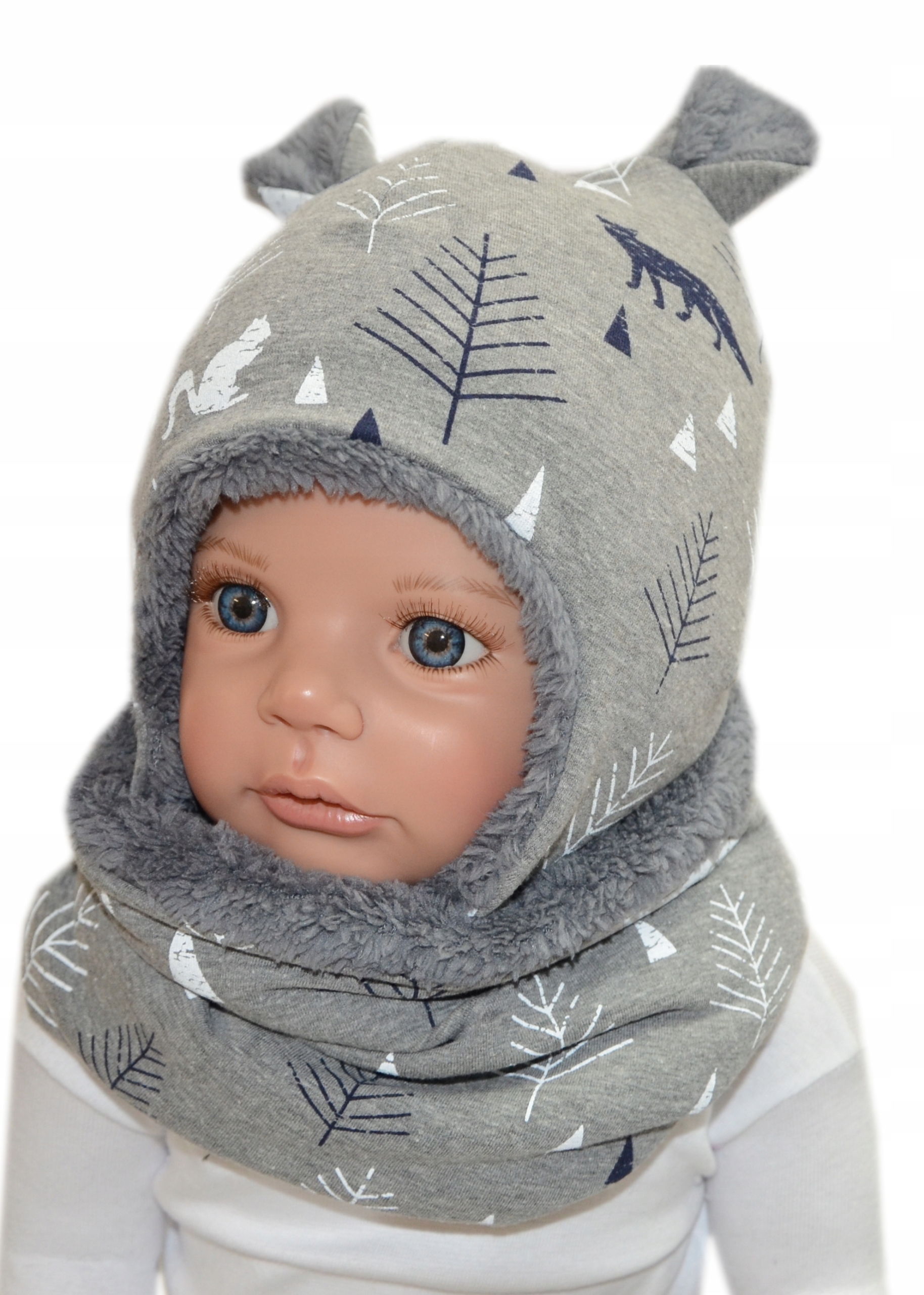 

Zimowa czapka i komin 36-38cm las ciemny szary