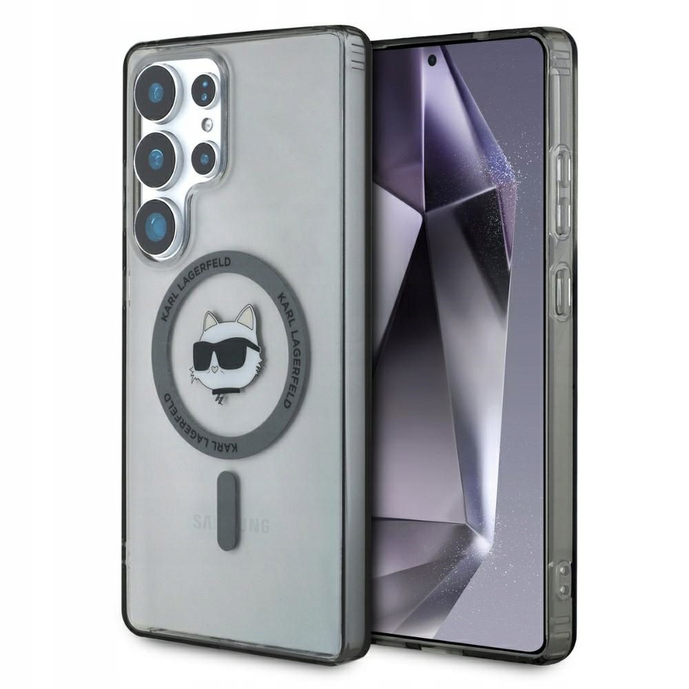 Pouzdro Karl Lagerfeld s potiskem hlavy Choupette a logem MagSafe pro Samsung S25 Ultra