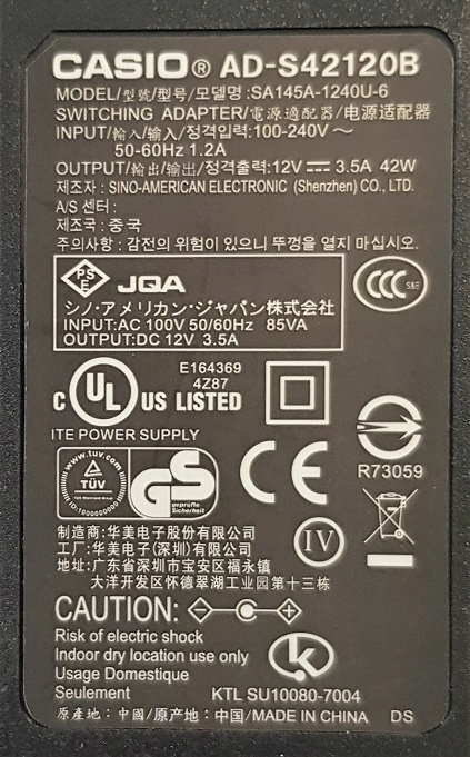 ORYGINALNY ZASILACZ CASIO 12V 3.5A AD-S42120B Rodzaj oryginał