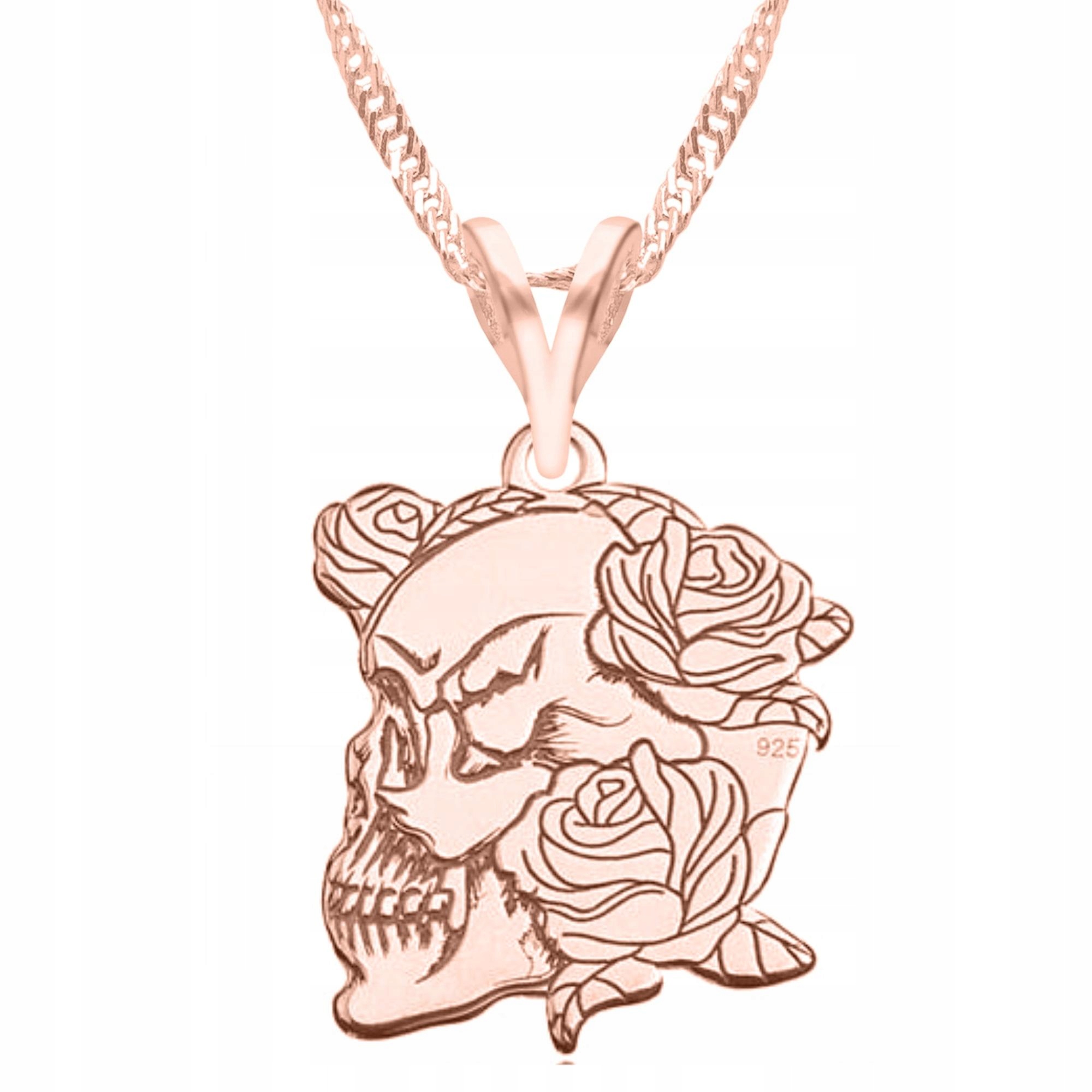 Náhrdelník Pozlacený Lebka Růže Květina Rose Skull Květina Stříbro 925