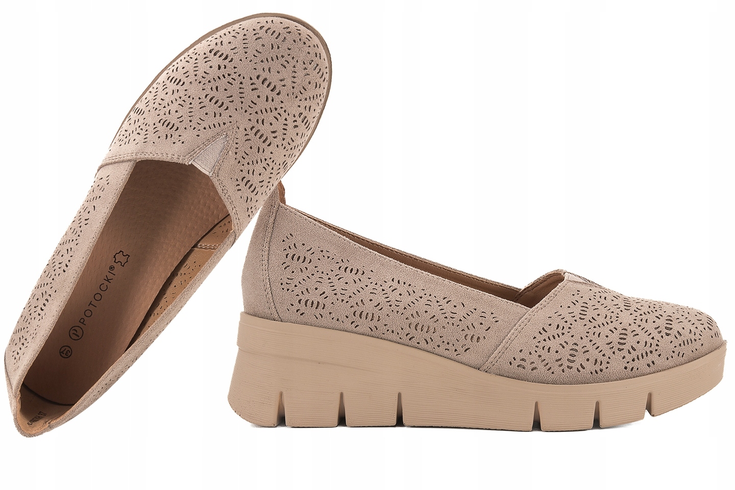 Potocki 25-12567 Ažurové Mokasíny Dámské Polobotky Na Klínku 41 Khaki