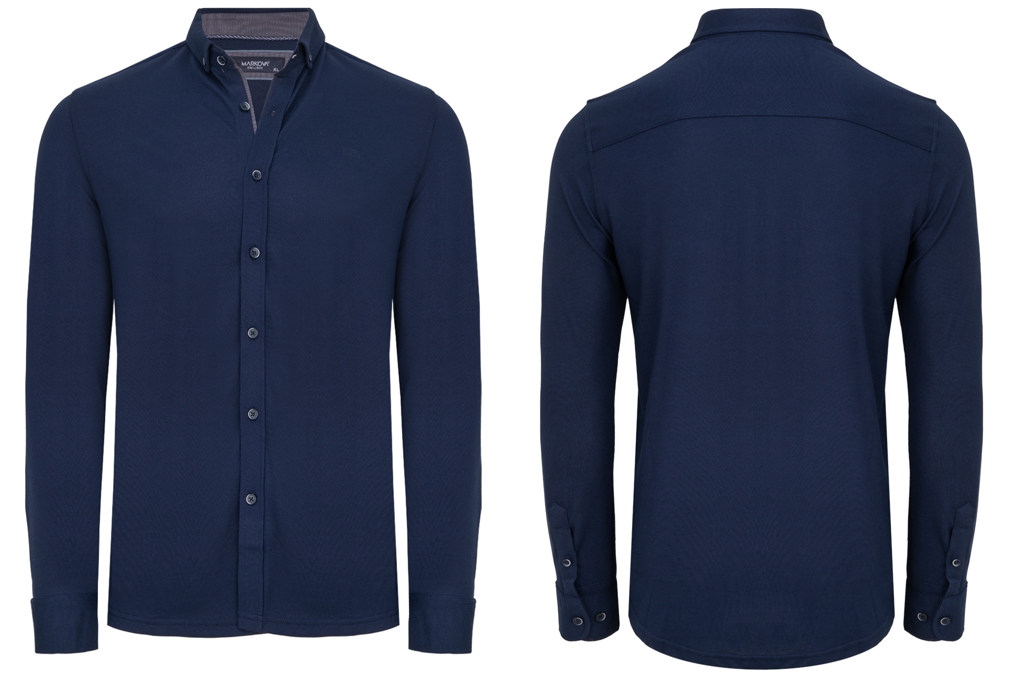 Pánská Polokošile S Dlouhým Rukávem, Modrá Pletenina Dlouhá Rozepínací Košile: XL