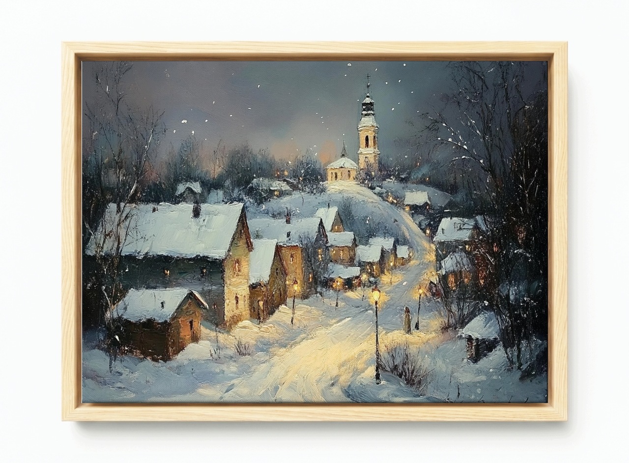 Obraz Rám Americký Box Krajina Městečko Cesta Zima Sníh 60x40