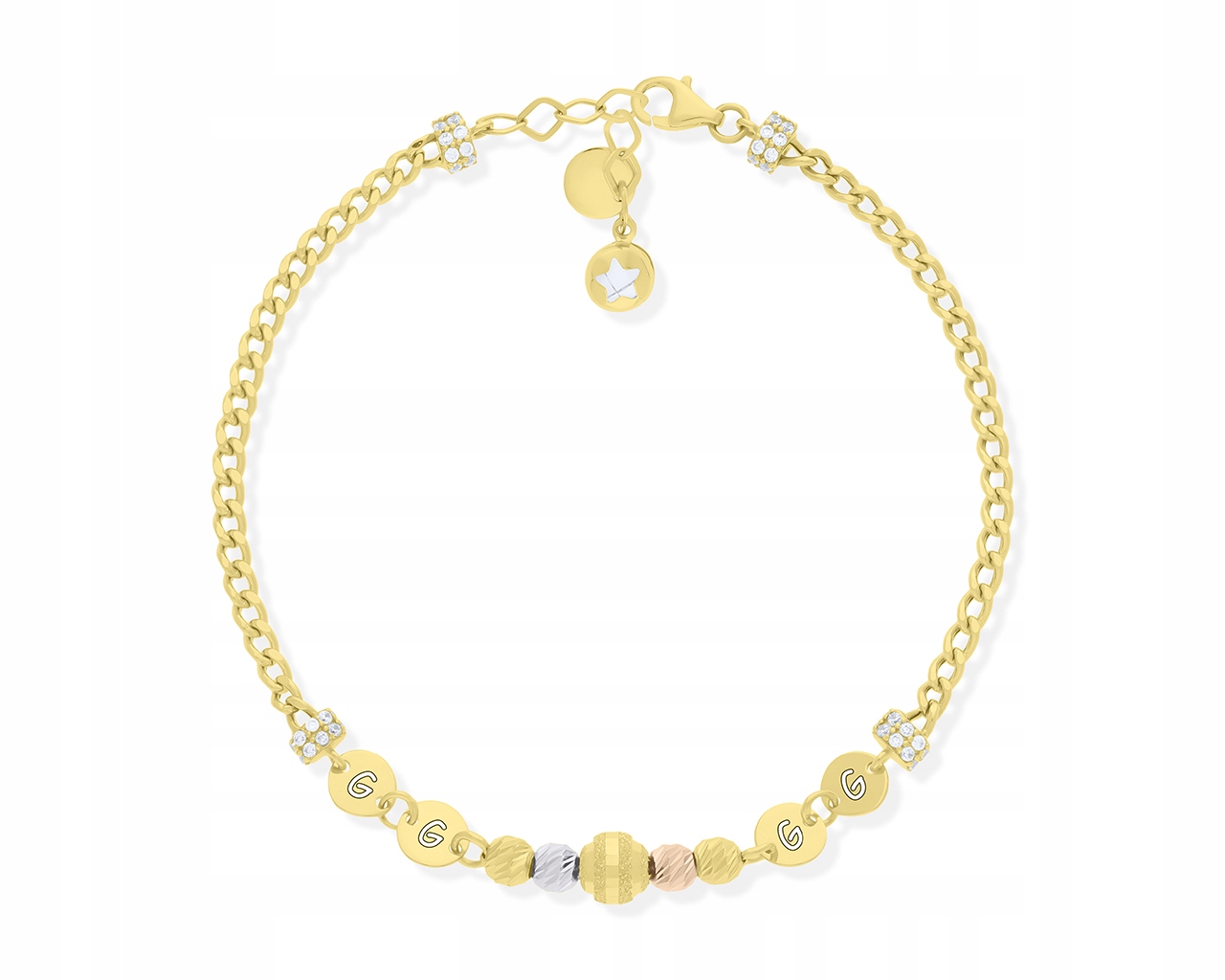 Zlatý náramek 585 Módní vzor Zirkony Gravírování Dámské jako Dárek