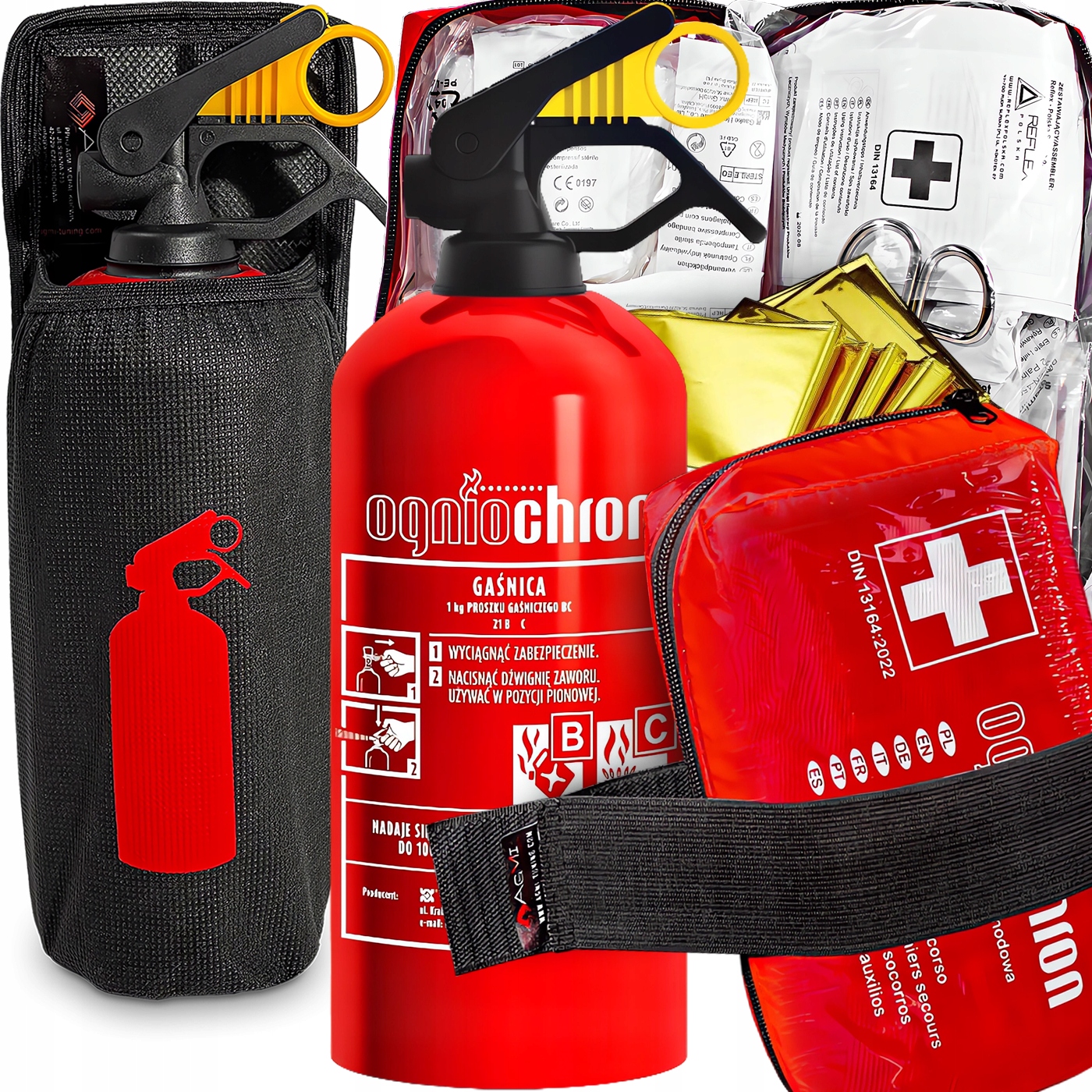Hasicí Přístroj 1 Kg Lékárnička DIN13164 Suché Zipy Do Zavazadlového Prostoru Držák Na Lékárničku Hasicí Přístroj