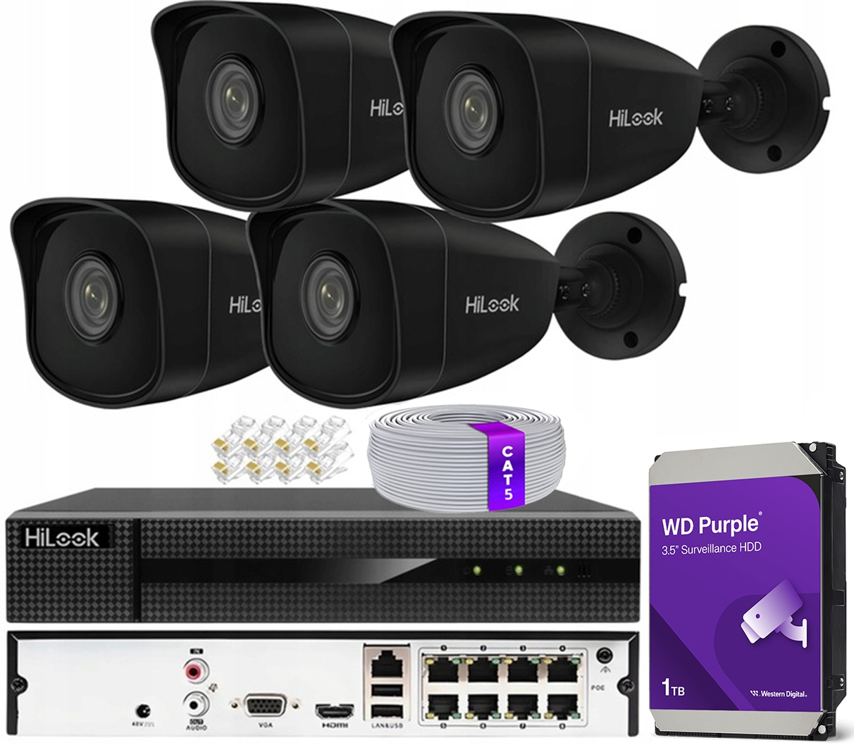 Sada pro monitorování 4 kamer 4MPx 5MPx HiLook pro rozšíření 8xPOE IPCAM-T5