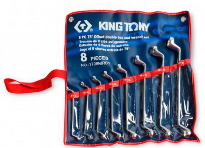 Kľúče očkové ohnuté 6-22 mm 8ks Puzdro King Tony 1708MR01