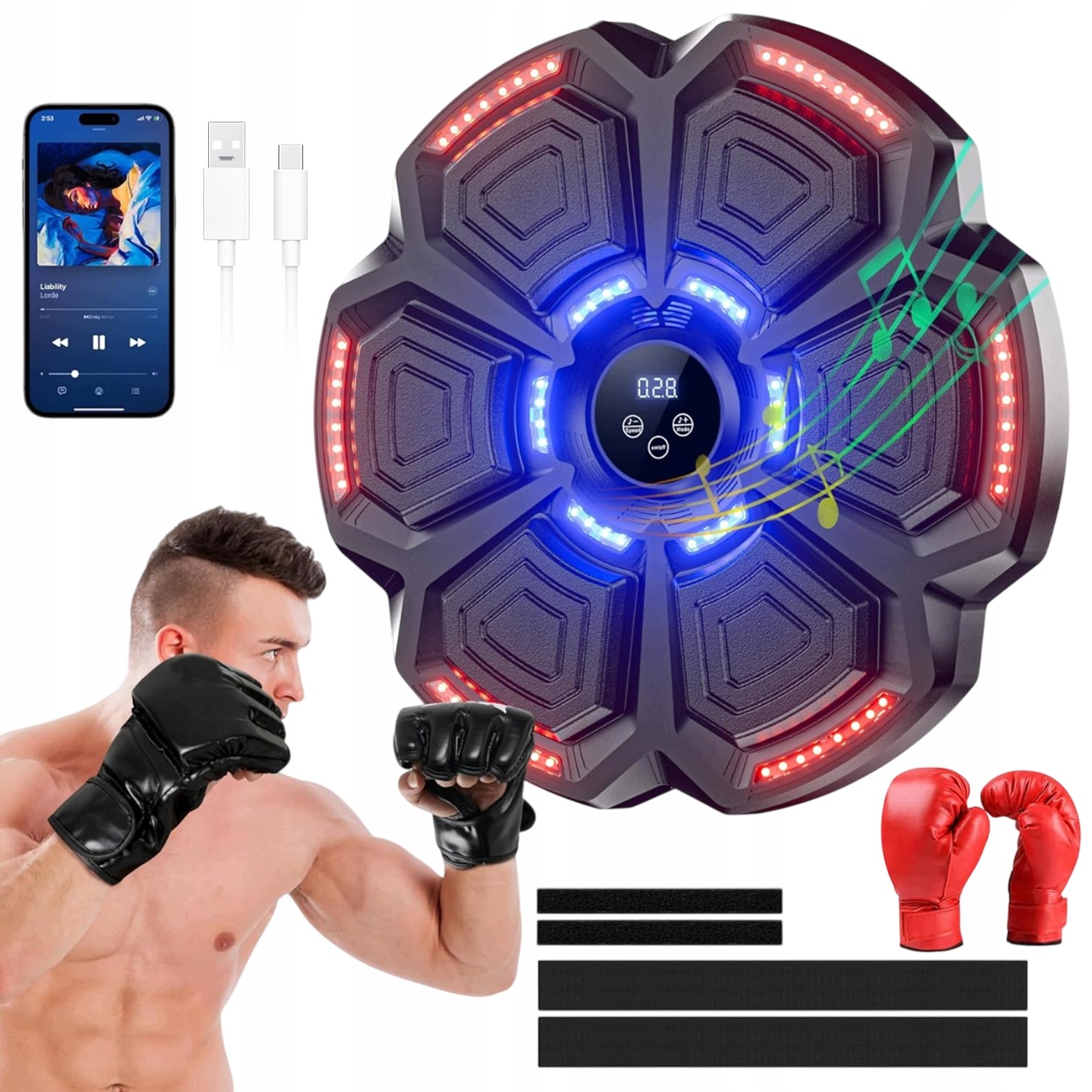 Inteligentna Muzyczny Bokser Bluetooth Led 9 Prędkość Rękawice Mma