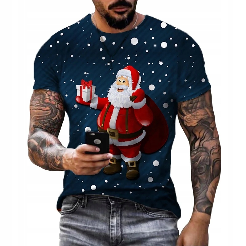 Santa Claus Pattern Men's T-shirt Elk Print Man Sh Rodzaj bluza