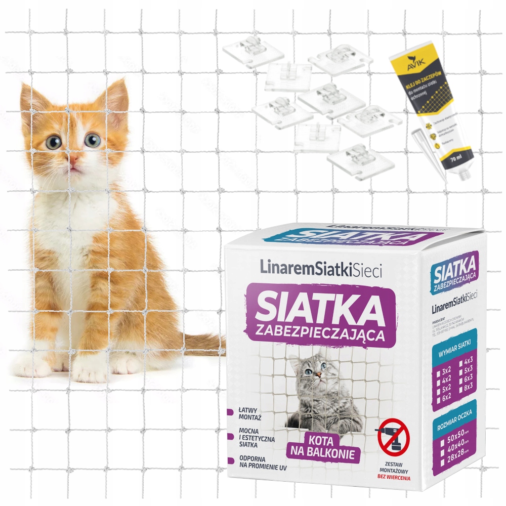 Neinvazivní Set Bílá Síťka Na Balkon Pro Kočky 2x3 Bezpečné Kočky