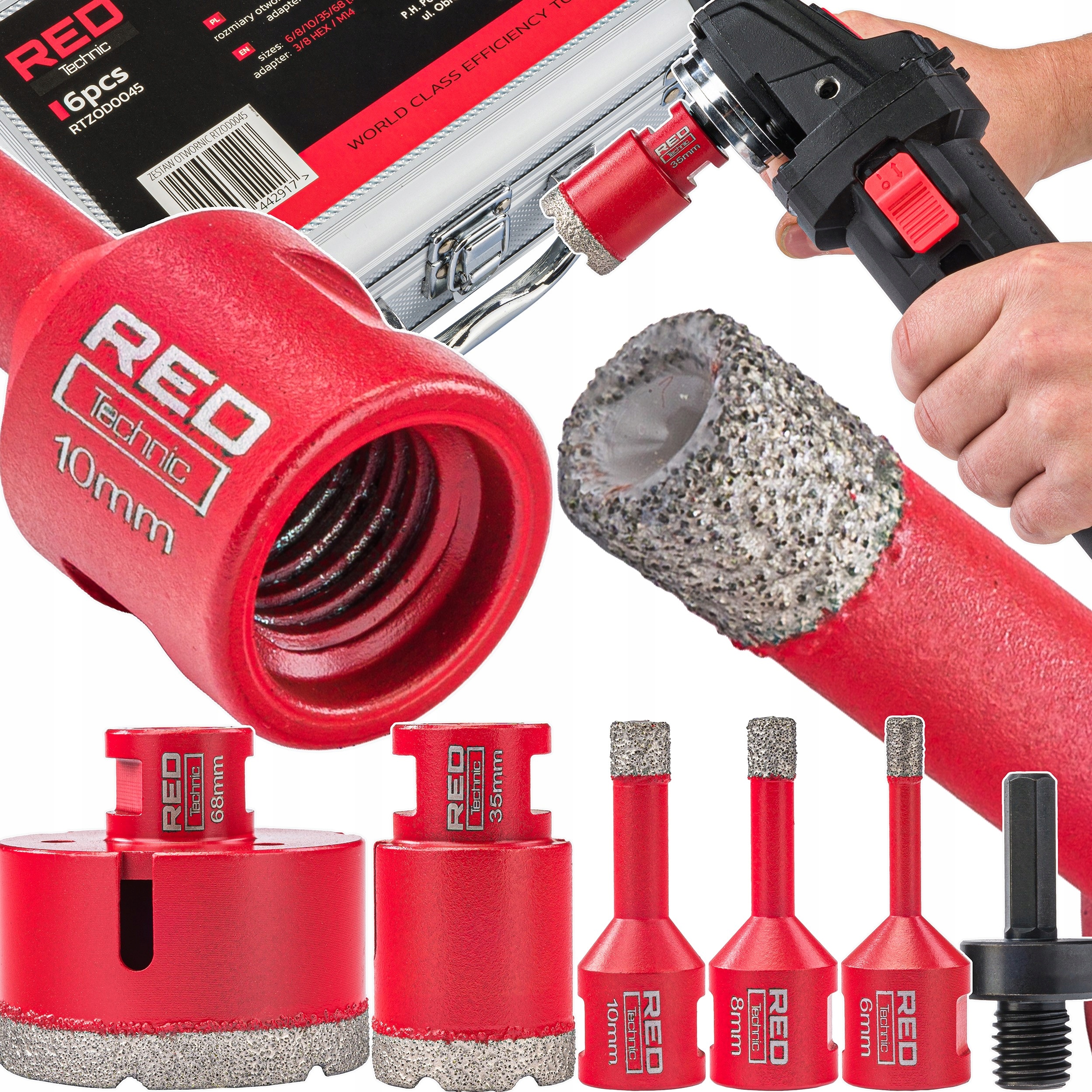 Zestaw 5 Otwornic Koronek 6-68 mm Otwornica Diamentowa Adapter Hex M14