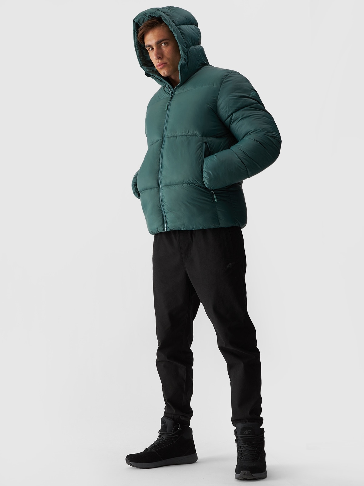 4F Pánská péřová bunda se syntetickou výplní zelená XXL