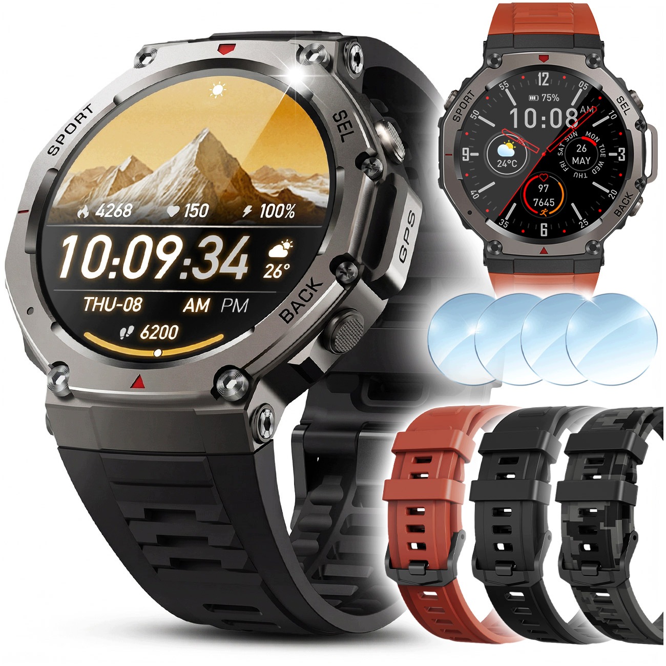 Chytré Hodinky Pánské Gps Hodinky Voděodolné IP69K Menu Pl Hovory Amoled Sport