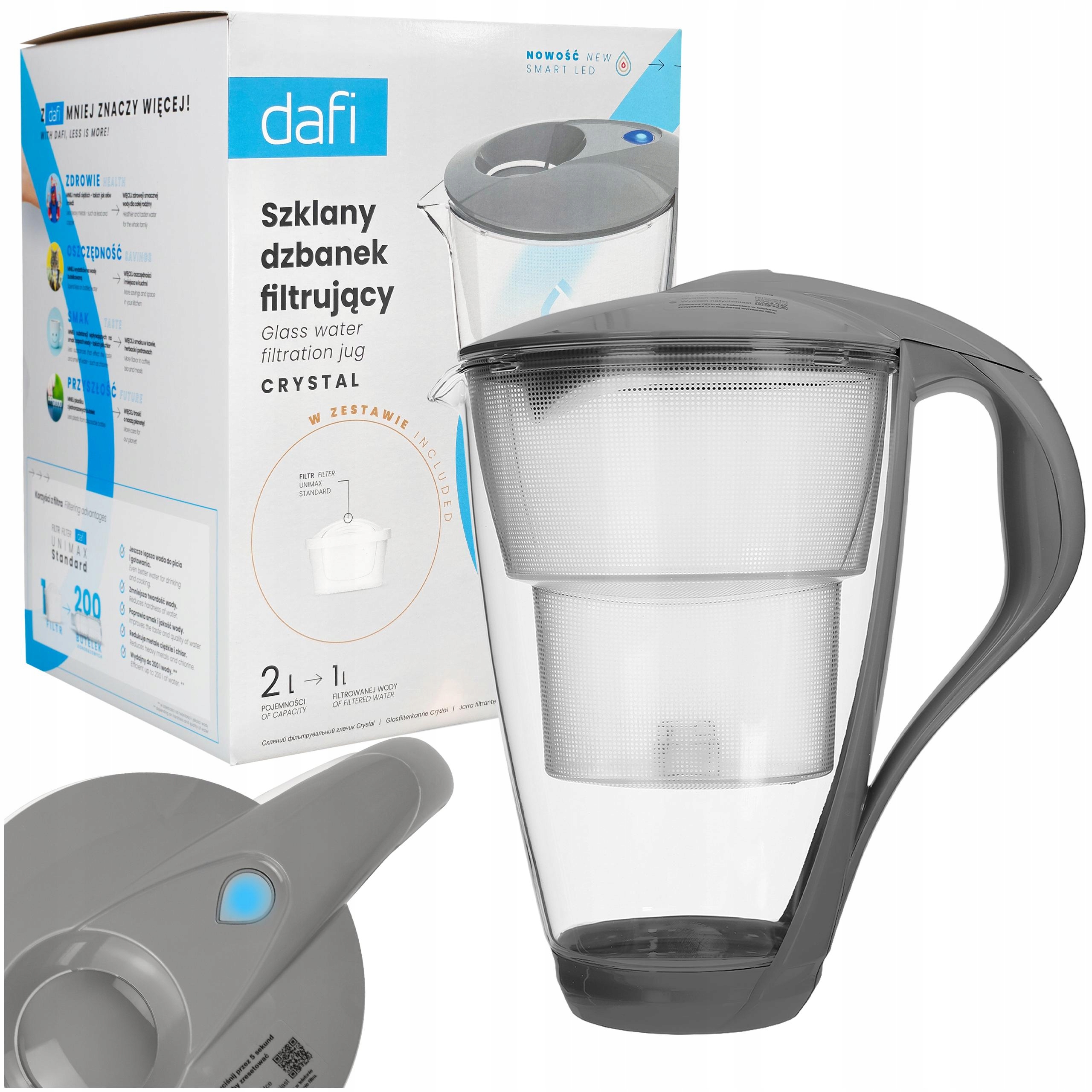 Skleněná Filtrační Konvice Dafi Unimax Led 2L 1x Filtrační Vložka na vodu Dafi